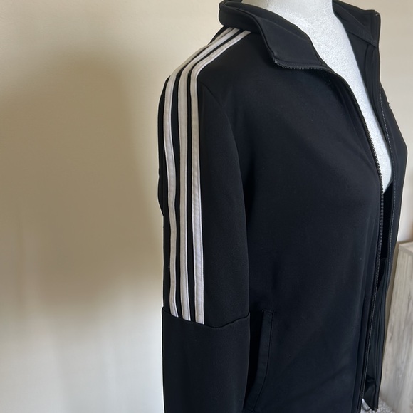 M Medium ADIDAS Stripes Hoodie Jacket Zip Up Black Sports Activewear - Picture 2 of 5